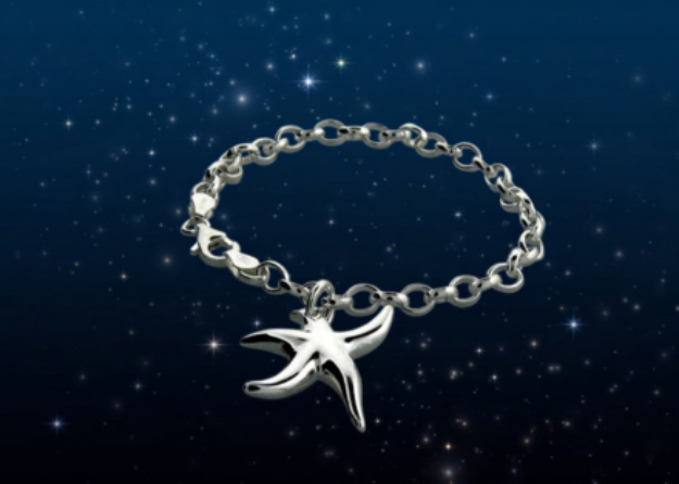 rhodium plated starfish charm bracelet