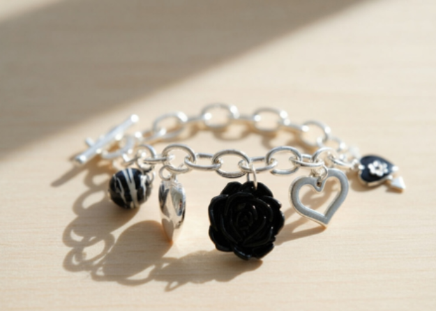 silver plated toggle heart charm bracelet