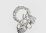 silver plated heart charm toggle bracelet