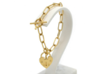 gold plated womens toggle heart charm bracelet