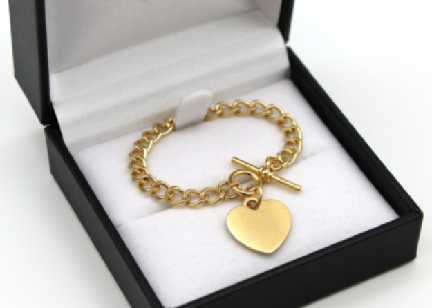 gold plated mens toggle heart charm bracelet