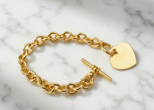 gold plated toggle heart charm bracelet
