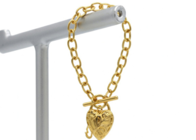 gold plated mens toggle heart charm bracelet