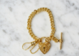 gold plated mens toggle heart charm chain bracelet