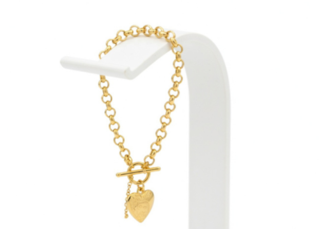 gold plated toggle heart charm bracelet