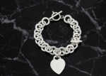 silver plated mens toggle heart charm bracelet
