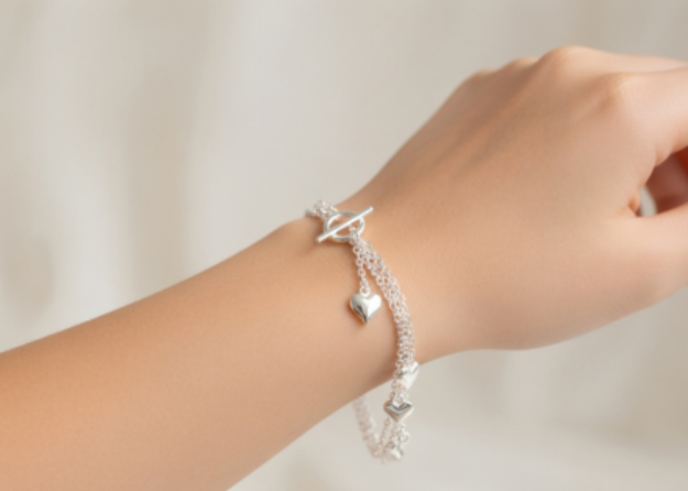 silver plated womens toggle chain bracelet