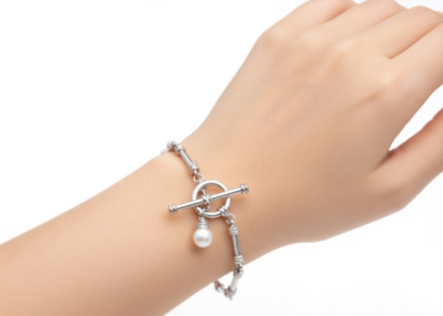silver plated pearl toggle bracelet