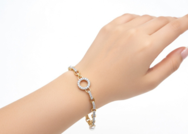 gold plated CZ studded toggle bracelet