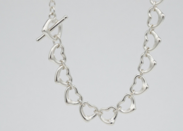 silver plated hollow heart toggle bracelet