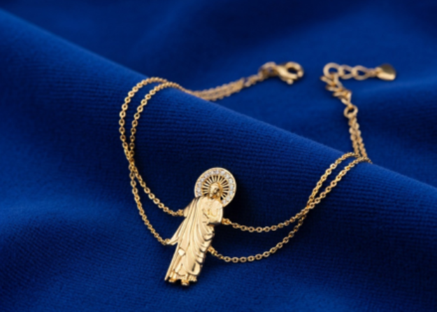 gold plated saint jude bracelet with CZ