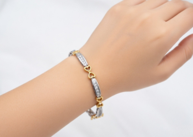 two tone plated CZ studded tennis bracelet