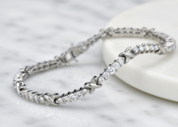 Silver Plated CZ Studded Womens Tennis Bracelet