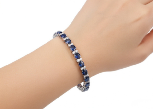 Silver Plated Blue Sapphire Tennis Bracelet