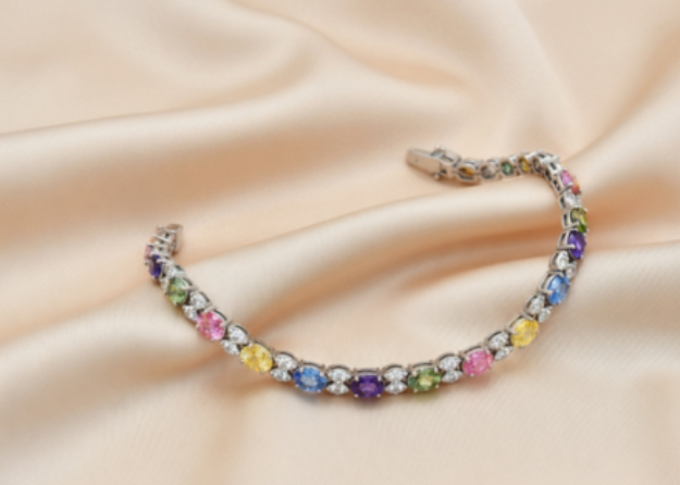 white gold plated multicolored stone tennis bracelet