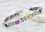 rhodium plated multicolored stone tennis bracelet