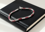 silver plated cz studded ruby tennis bracelet