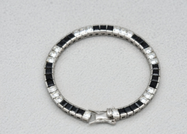 rhodium plated black and white cz tennis bracelet