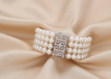 silver plated cz studded womens bridal pearl bracelet