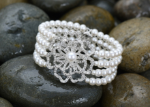 ladies pearl cz bracelet silver