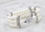 silver plated cz studded womens pearl bracelet
