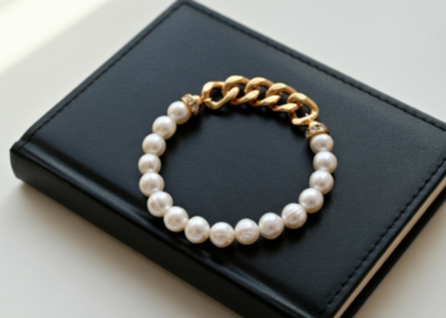 gold plated cz studded womens pearl bracelet