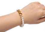 cz studded pearl bracelet gold