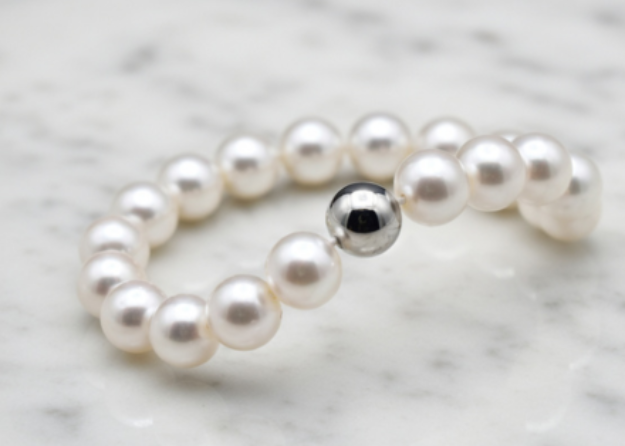 rhodium plated womens pearl bracelet