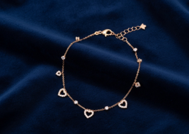 rose gold plated cz heart bracelet