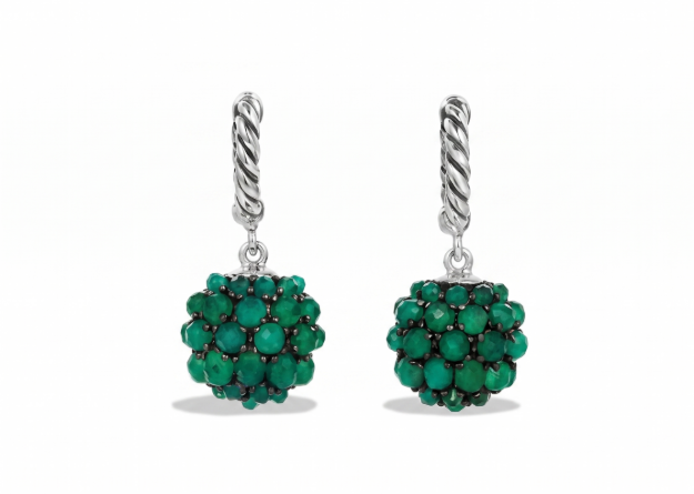 rhodium plated green stone earrings