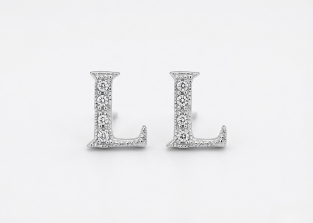rhodium plated alphabet earrings