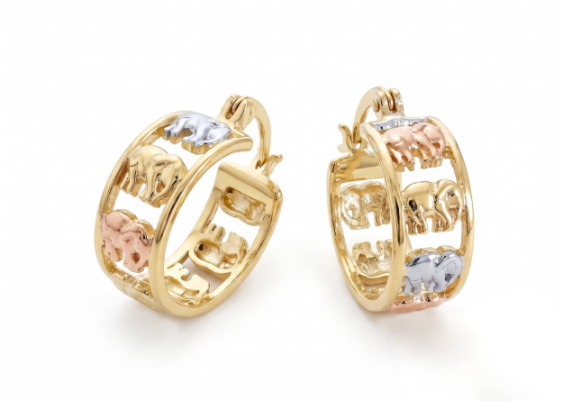 three tone elephant earrings