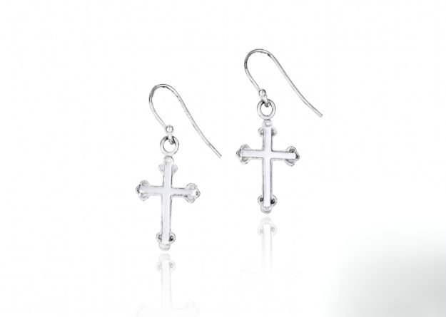 rhodium plated cross earrings